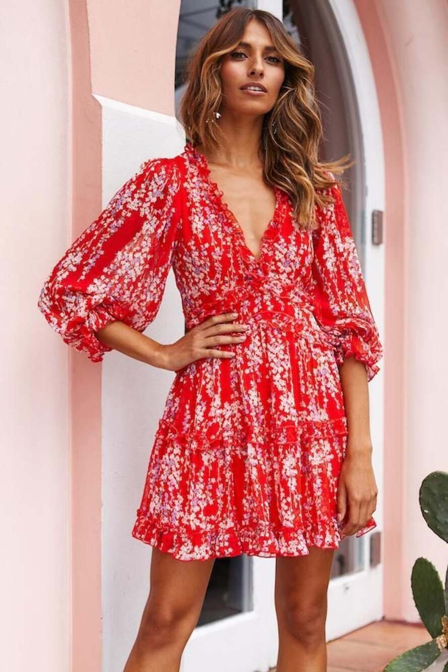 Selfie Womens L Floral Tiered Open Back Ruffle Chiffon Dress Flowy Summer